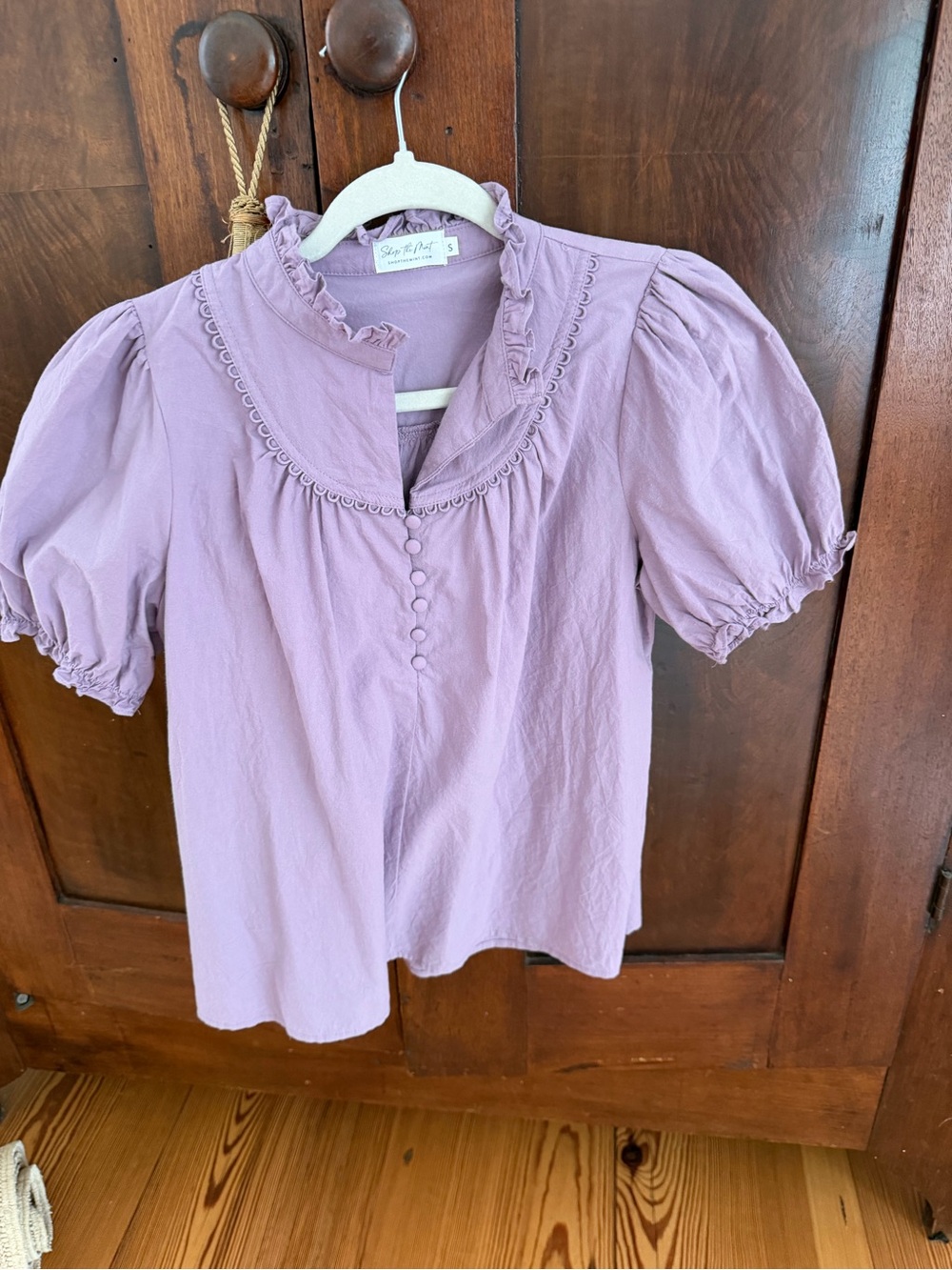 Soft Lavender Puff-Sleeve Blouse - Size S